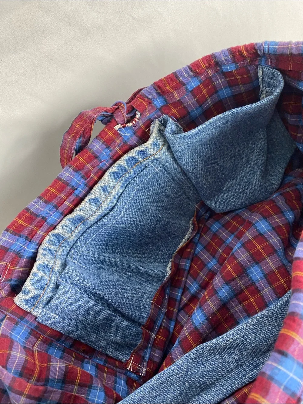 Handmade Denim Flannel Satchel Bag Pockets Shoulder